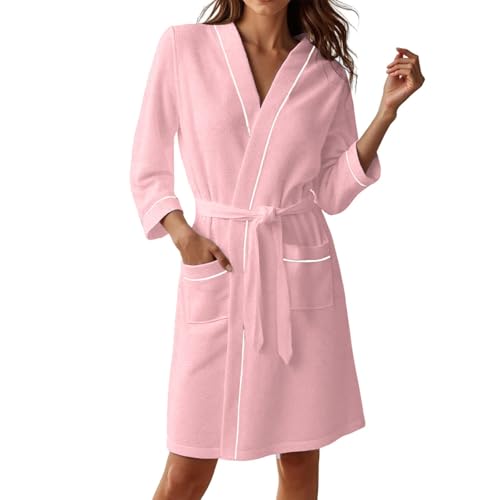 2026 Novedades en ropa de mujer Vestido de verano Albornoz ligero para mujer con mangas 3/4 hasta la rodilla, albornoz kimono, albornoz de spa para mujer, Rosa., 3XL