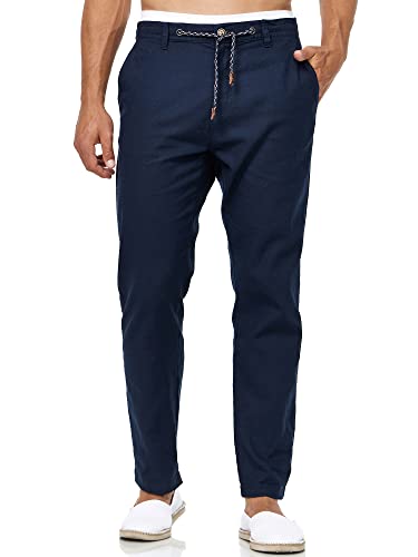 Indicode Herren Veneto Stoffhose aus Leinen & Baumwolle | Leinenhose Freizeithose Männer Navy, M