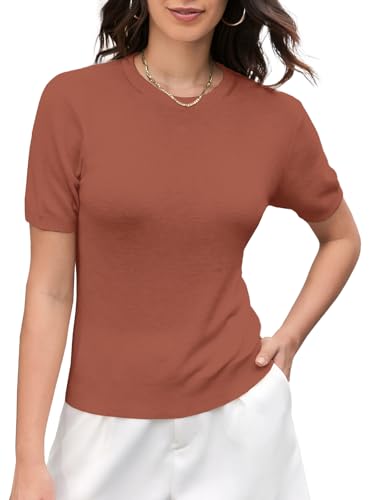 Image of DAIMIDY Women's Short Sleeve Sweaters Lightweight Summer Sweater Casual Knit Pullover Tops