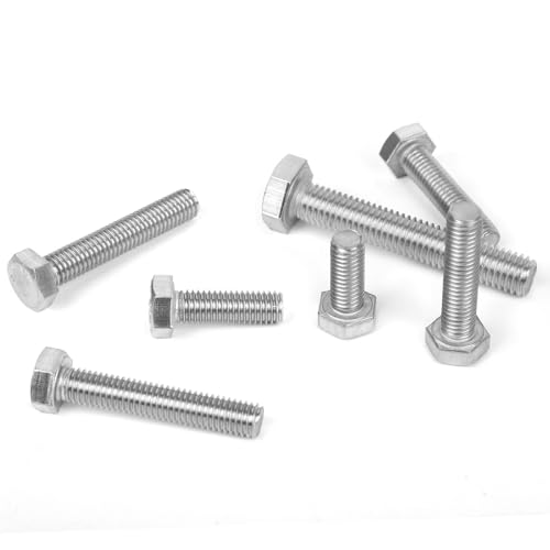 Image of 20 PCS M6 x 10mm Hex Head Screw Bolt, External Hex Drive Machine Screw Bolts, Fully Threaded, Stainless Steel 18-8, Plain Finish