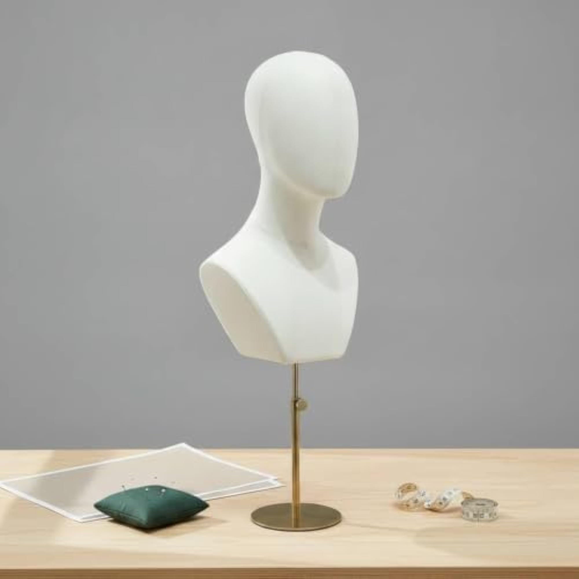 Textile-Covered Head with Shoulders Display Stand