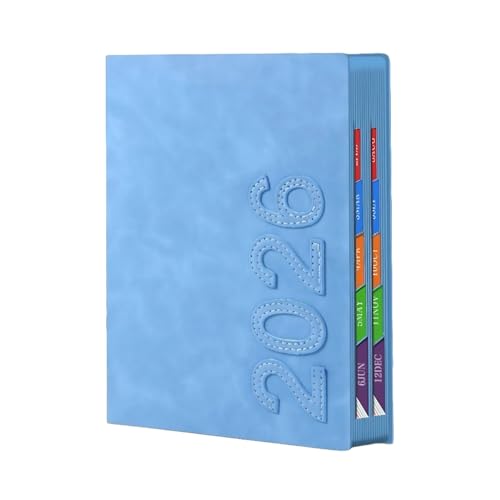 VSGWENQ 手帳 2026年 1月始まり デイリーノート A5サイズ 1日1ページ 400ページ 防水防汚加工 ビジネスプランナー システム手帳 糸綴じ製本 80g厚紙 索引切り取り(ブルーA5 (145×210×23mm))