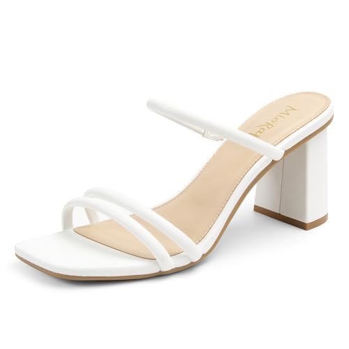 Square Open Toe Heels for Women Strappy Chunky Block Heeled Wedding Comfort Dressy Slides Sandals
