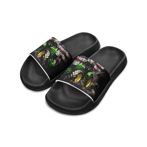 UNICEU American Flag Tractor Print Shower Shoes for Toddler Girl Slip On Lightweight Non-Slip House Slippers Comfortable Casual Quick Dry Outdoor Beach Water Shoes
