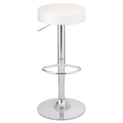 Baroni Home Taburete de Bar Giratorio con Altura Ajustable, Base Cromada con Reposapiés y Fondo Antiarañazos, Taburete de Cocina y Península, Fácil de Montar, 35x45x59 79 cm, Blanco 1 Pieza