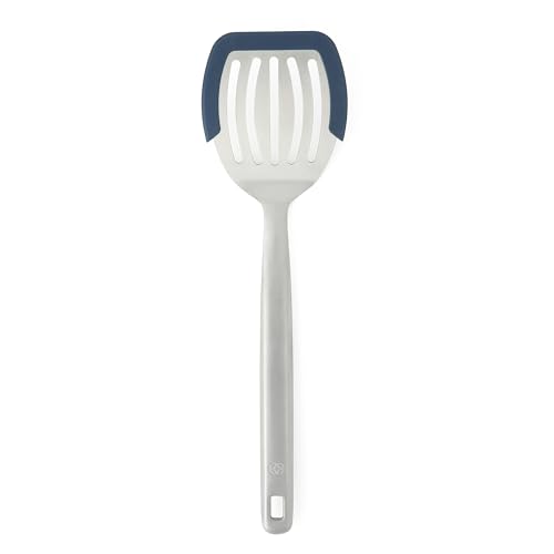 Image of Calphalon Prime Slotted Turner, Stainless Steel Wide Slotted Spatula with Silicone Rim for Nonstick Cookware, Heat Resistant Durable Kitchen Tool for Cooking, Flipping, Draining and Serving