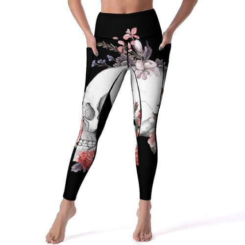 Legging fleurs crânes idéal pour vos séances de yoga et jogging au gym