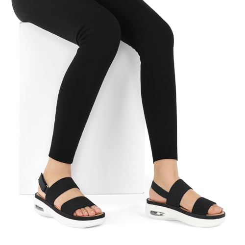mysoft Women's Walking Sandals Comfortable Air Cushion Knit Elastic Ankle Strap Open Toe Platform Sandals Summer Shoes2