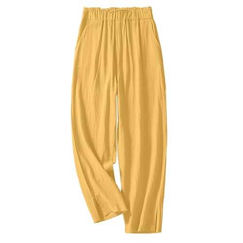 Pantalones deportivos casuales para mujer 2025, pantalones de lino casuales de verano para mujer, cintura alta, elásticos, holgados, con abertura, pantalones cortos con bolsillos, pantalones rectos,