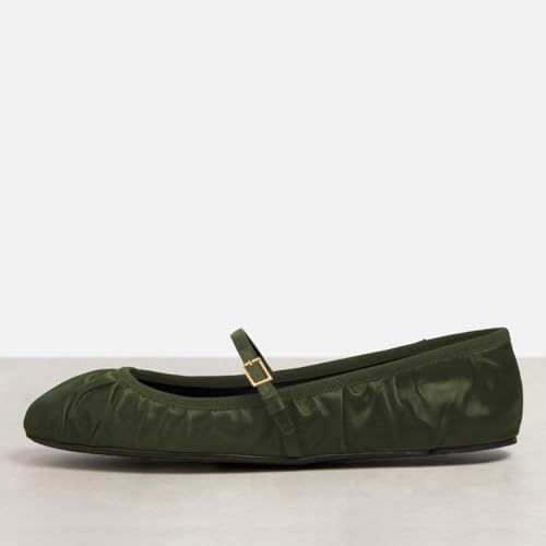 FOWT Women Fashion Round Toe Pleated Foldable Ballet Flats Single Strap Comfortable Mary Jane Flats for Ballroom Dance Casual Walking Size 4-16 US2