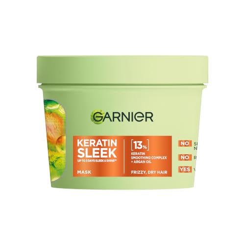Garnier Keratin Sleek Hair Mask Up to 3 Days of Sleek & Shine with 13% Keratin Smoothing Complex and Argan Oil For Frizz Prone & Dry Hair Long Lasting Sleek Look 370ml
