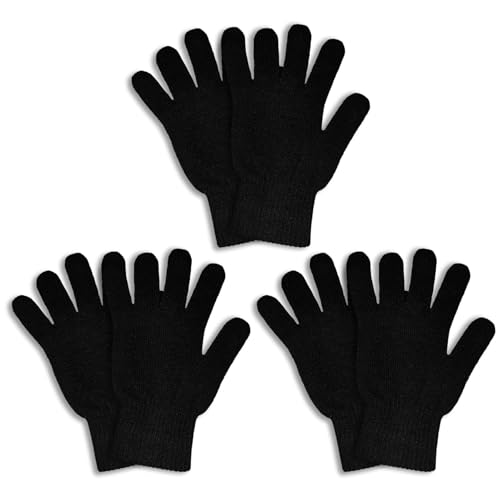 GLEDLOVES 3 Pairs Winter Magic Gloves Adults Warm Stretchy Unisex Black Men Women Teens Magic Knit...