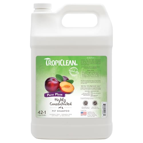 TropiClean High Concentrate Dog Shampoo, Professional Grade & Size for Groomers, 42:1 Dilution, Puppy Safe, USA Made, Pure Plum Scent, 1 Gallon