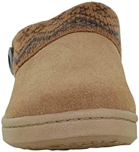 Clarks Womens Slipper Suede Leather Knitted Collar Clog Slippers - Plush Faux Fur Lining (Cognac Premium Suede Print, 10) | Image 4