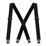 Yearntown 1.5 Inch Wide Men's Belt Clip Suspenders x Back Hook End Adjustable Belt Suspenders for Men Heavy Duty Work(Black)
