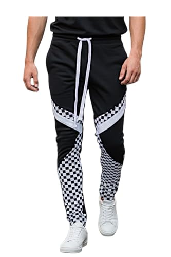 SCREENSHOT Men's Premium Workout Lifestyle Color Block Fashion Track Pants P11030-Black/Checker-Medium