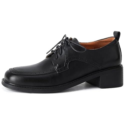 U-lite Women’s Perforated Classic Vintage Lace-Up Square Toe Casual Oxford Shoes for Women Girls Lady Wife