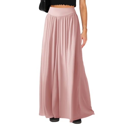 Wowcarbazole Women's Wide Leg Pants Elastic High Waist Casual Lounge Loose Palazzo Pant with Pockets Flowy Fall Long Trousers