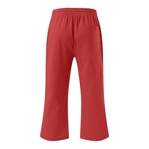 Kids Cropped Pants Solid High Waist Cotton Linen Cropped Trousers with Pockets Boys Girls Straight Casual Wide Leg Pants3
