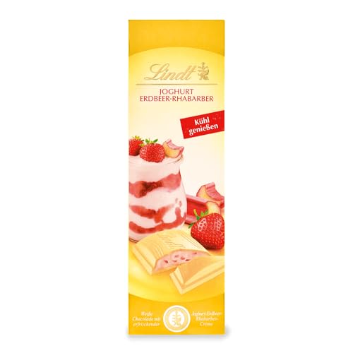 Lindt Schokolade Joghurt Erdbeer-Rhabarber | 100 g Tafel | Weiße Schokolade mit erfrischender Joghurt-Erdbeer-Rhabarber-Crème | Kühl genießen | Schokoladentafel | Schokoladengeschenk