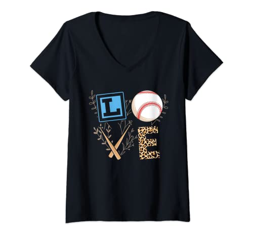 Mujer Lindo fan del béisbol de la mamá Camiseta Cuello V