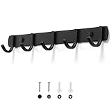 Hosko Kleiderhaken, Leiste mit 4/5/6 Haken aus EDELSTAHL rostfrei Bademantelhaken Wandgaderobe Mehrzweckhaken für Badezimmer, Küche, Flur und Schlafzimmer innen/außen, Schwarz (5 Haken)