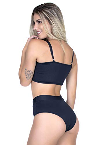Biquíni Top Faixa Cintura Alta Hot Pants Moda Praia 315 (Preto, G)