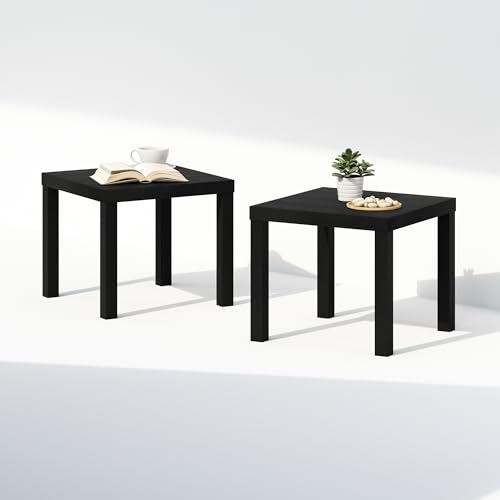 Image of Furinno Classic Set of 2 Modern Coffee Table, Printer Stand, Black | 1.8 inch Triple Thick Square Tabletop, Side Table with 4 Legs, for Living Room, Bedroom, Home Office