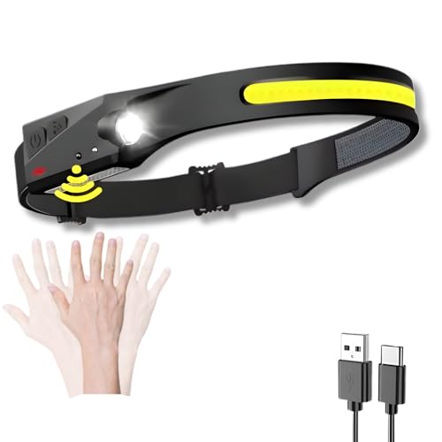 Image of Head Torch Rechargeable – 230° Wide‑Beam Headlamp with Adjustable Spotlight, Motion Sensor, Waterproof & Lightweight for Camping, Running, Cycling, Night Work