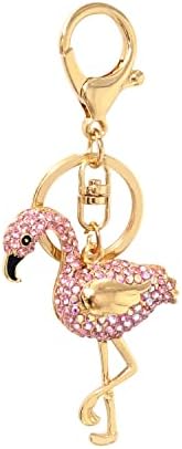 Honbay 1PCS Rhinestone Flamingo Keychain Sparkling Bird Keyring Decor Pendant in A Box for Bag Purse Wallet