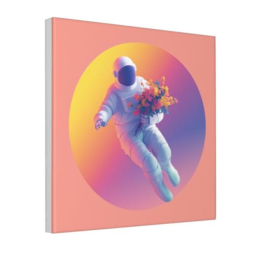Cuadro de astronauta con flores Woshuwo, lámina estética de 30x30 cm enmarcada