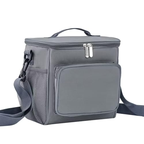 Bolsa Térmica Grande, Lancheira com Alça Ajustável para Alimentos e Bebidas, Ideal para Trabalho, Academia e Passeios (Cinza)
