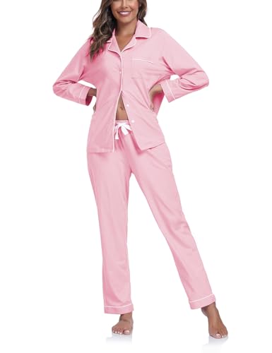COLORFULLEAF Women's 100% Cotton Long Sleeve Pajama Sets Button