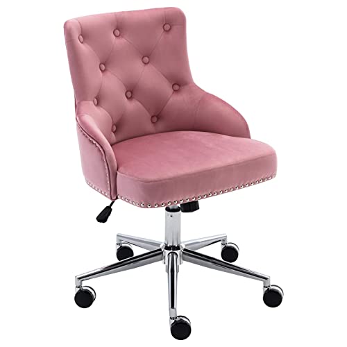 Irene house Silla de Oficina de Estilo Moderno y Regulable, Silla de Escritorio ergonómica, sillón Giratorio con Respaldo y reposabrazos de Tejido Aterciopelado (Rosa)