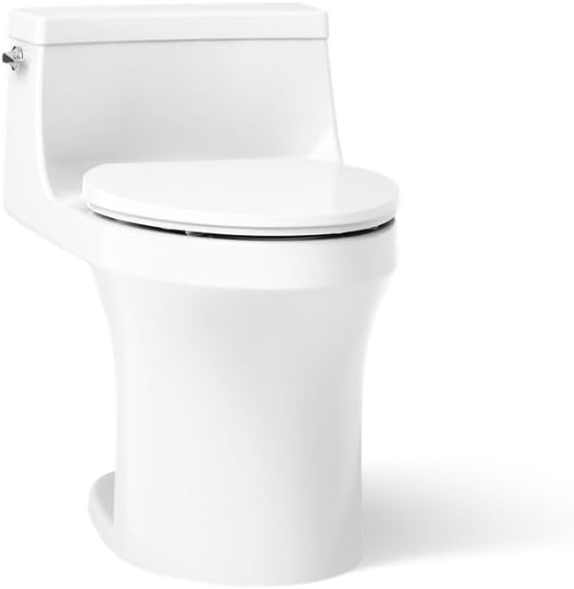 KOHLER K-5172-0 San Souci Comfort Height Compact Elongated 1.28 GPF Toilet with Aqua Piston Flushing Technology and Left-Hand Trip Lever