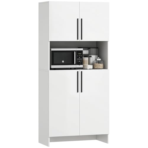 HOMCOM Armoire de Cuisine, Armoire Haute avec Tablette pour Micro-Ondes, Buffet avec Porte Soft-Close, de Rangement Vitrine pour Cuisine Salle à Manger...
