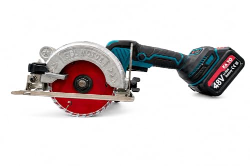 Image of KAITO 5 Inch Cordless Circular Saw (48V) | Brushless Motor Marble & Tile Cutter | 3000 RPM Portable Electric Saw | Wood, Metal, Ceramic Cutting Tool with 2 Batteries & Charger