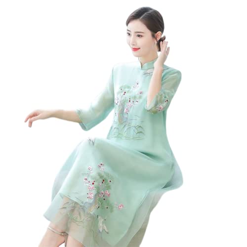 YAROVA Chinesischer Kleid Für Damen - Vintage Frauen Mittellange Qipao...