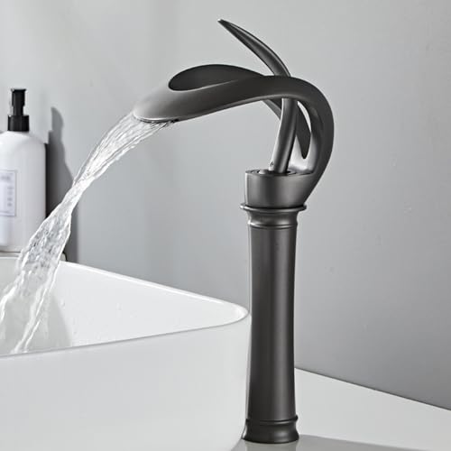 Robinetterie de salle de bains cascade avec tuyaux noirs pour vasque à poser moderne