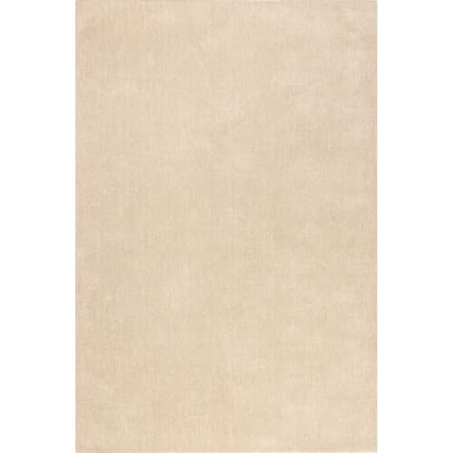 Image of Hand-Tufted Woolen Large Carpets for Living Room 8x11 feet Solid Light Beige Plain Anti-Skid Area Rug High Pile Thick Carpet & Rugs for Hall & Bedroom