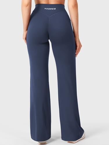 Image of YEOREO Ease Workout Leggings with Pockets for Women No Front Seam Straight Leggings High Waist Wide Leg Yoga Pants 29 inch / 31.5 inch