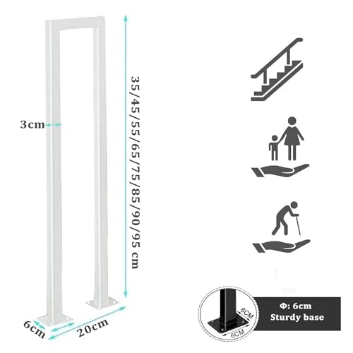 OVLRIJP Stair Railing Indoor, U-Shaped Stair Rail, Metal Bannister Rail for Stairs, Handrails for Stairs, Hand Rail U Shape for Loft, Porch, Balcony,Indoor, Outdoor (White, 45cm)