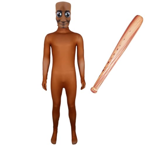 Costume de cosplay italien Tung Tung Sahur pour enfant - Rouge cerise - Combinaison avec masque, massue gonflable pour Halloween, carnaval et fête - Ensemble 1# + masque et bâton gonflable 140 cm