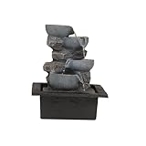 DRULINE Zimmerbrunnen France Brunnen mit Wasserfall und LED Beleuchtung für Drinnen und Draußen Polyresin in Stein Optik Wasserspiel mit Pumpe | 18430 | L x B x H 22 x 19 x 27 cm | Grau Braun