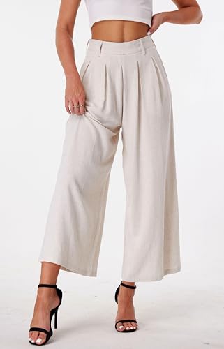 heipeiwa Women' s Culottes Linen Pants Summer Vacation Beach Capris Crop Casual Wide Leg Palazzo Pants2