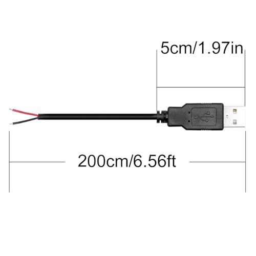 Greluma 3 Stück 2 m USB-Schweineschwanz, 2-adriges USB 2.0-Kabel, 22 AWG, offenes Ende mit blankem Draht, 2 m USB-Stecker, 12 V, 3 A