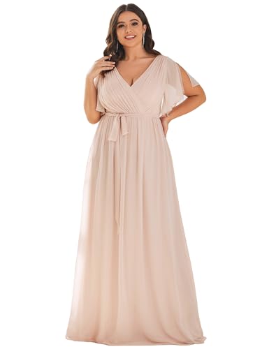Image of Ever-Pretty Plus Women's Chiffon Bridesmaid Dress A-Line Empire Waist Floor Length Plus Size Formal Wedding Guest Dresses