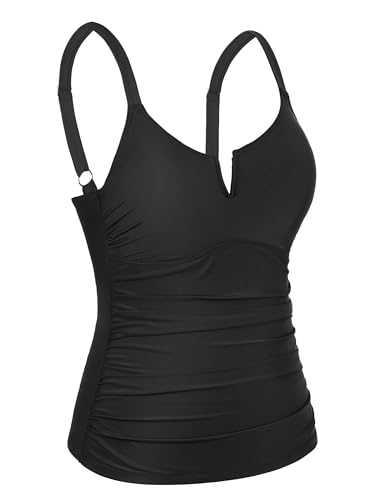 Hilor Women's Underwire Tankini Tops Ruched Slimming Bathing Suit Top Only2
