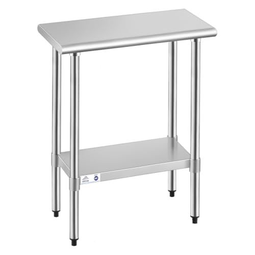 Image of ROCKPOINT Stainless Steel Table for Prep & Work 14x30 Inches, NSF Metal Commercial Kitchen Heavy Duty Table with Adjustable Under Shelf and Table Foot for Restaurant, Home and Hotel