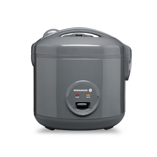 REISHUNGER Reiskocher & Dampfgarer mit Keramikbeschichtung - 1,2L, Grau - Für 1-6 Personen - Schnelle Zubereitung ohne Anbrennen - Mit Warmhaltefunktion inkl. Dämpfeinsatz, Löffel & Messbecher